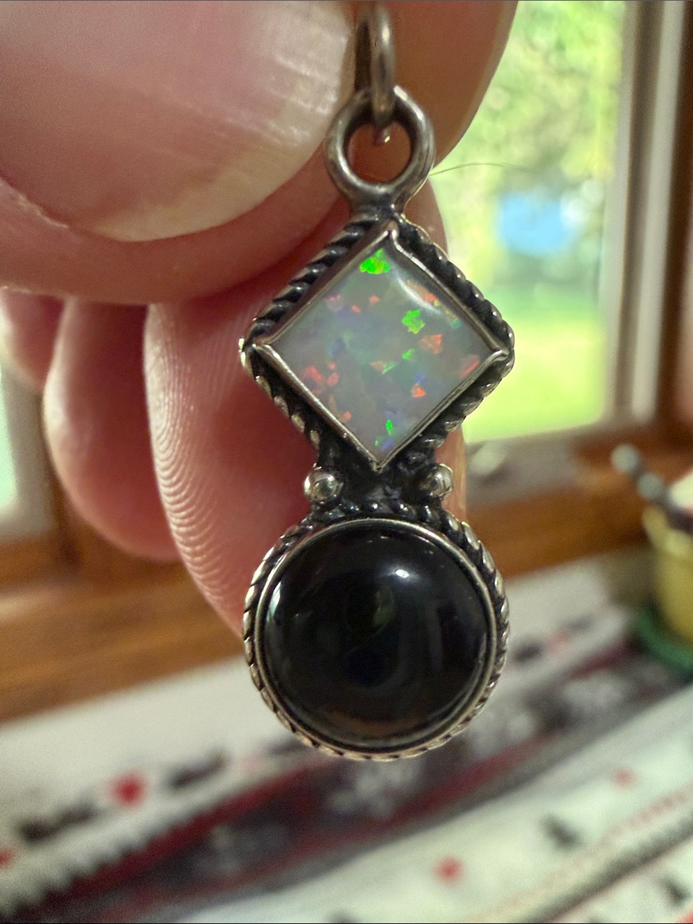 Sterling Silver Black Onyx and Opal Pendant